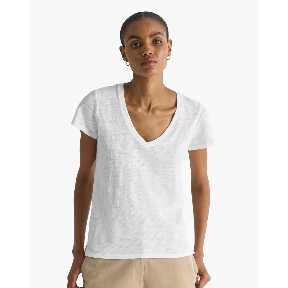 NWOT ATM WOMENS SHORT SLEEVE SLUB JERSEY SCHOOLBOY V-NECK TEE